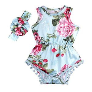 New Infant Girl Floral Romper Set